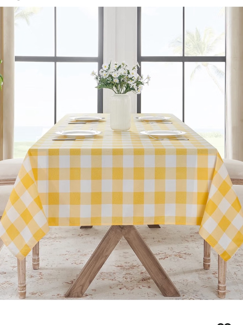 Gingham Checkered TABLECLOTH 100% Polyester Washable SQUARE 54x54” YELLOW WHITE